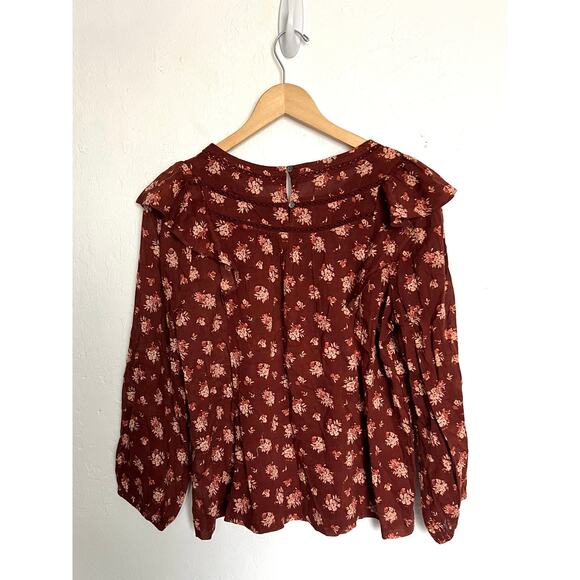 NWT Madewell Blouse Womens Medium Floral Ruffle Puff Sleeves Rust Prairie Boho - Picture 6 of 7